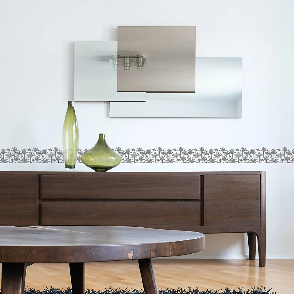 Frise adhésive Maere Gris, motif Palmiers 5 cm x 300 cm, décorative autocollante pour murs et meubles intérieurs.