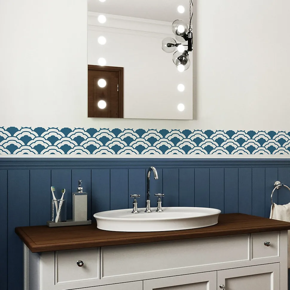 Frise adhésive Melbo 15 cm X 300 cm, autocollante, motifs éventails nuages bleu et blanc, décoration murale intérieure.