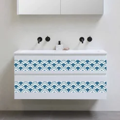 Frise adhésive Melbo 15 cm X 300 cm, autocollante, motifs éventails nuages bleu et blanc, décoration murale intérieure.