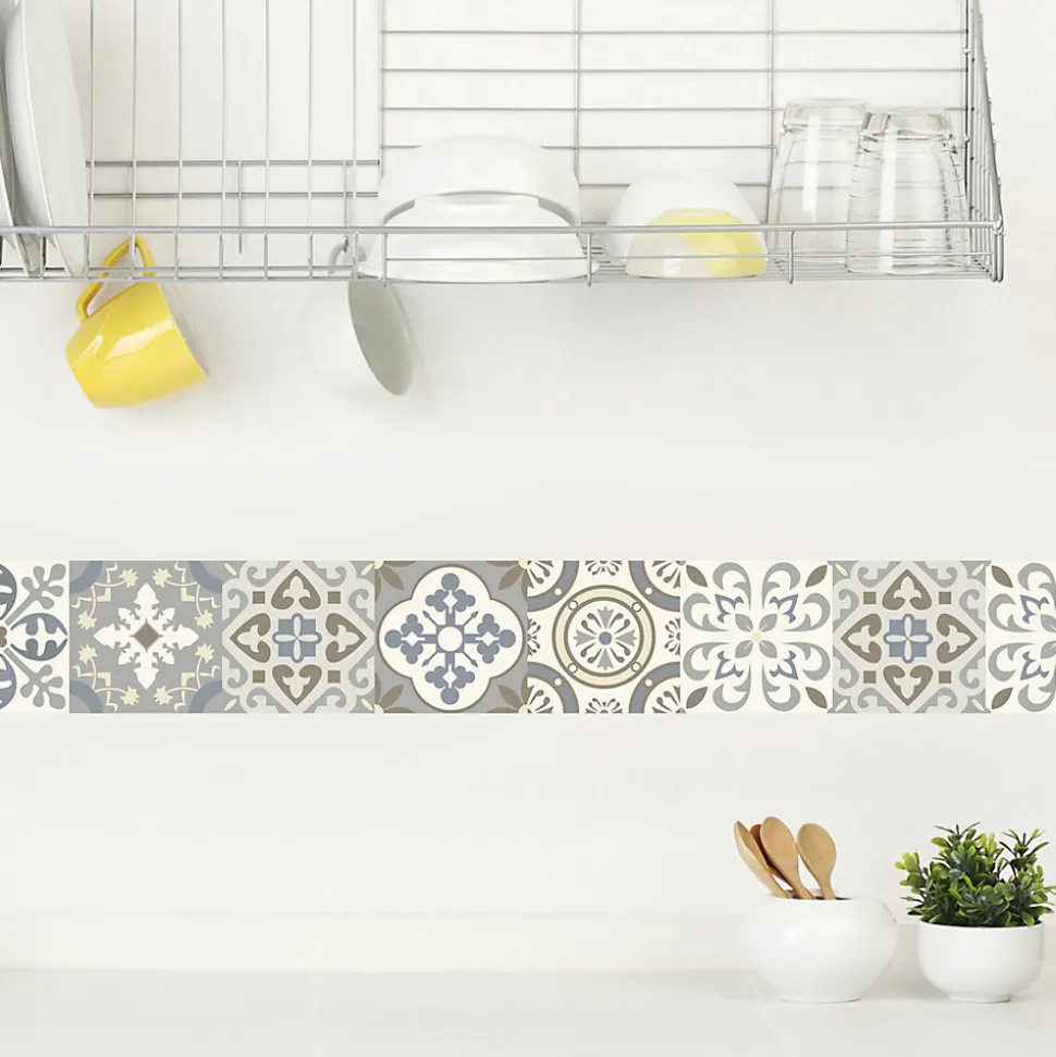 Frise Adhésive Mofis Carreaux de Ciment Ancien, 15 cm x 300 cm, Gris et Beige, Autocollante, Décoration Intérieure, Borgatella