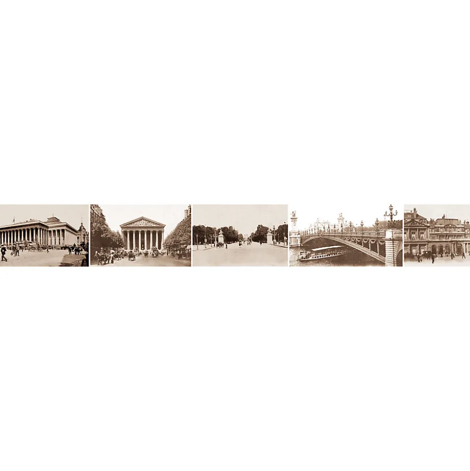 Frise adhésive Paris 10x300cm: Photos d'époque Madeleine, Champs-Élysées, Bourse. Décorez votre intérieur avec cette frise murale