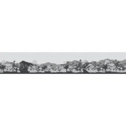 Frise adhésive Sorreisa 15x300cm, Décorative Autocollante Gris, Illustration Noir et Gris, Paysage Jungle Montagnes, Décoration Mu