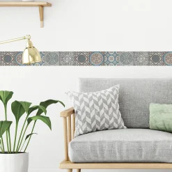 Frise adhésive 10x300 cm, déco multicouleurs pour murs et sols, carreaux de ciment, décoration intérieure.