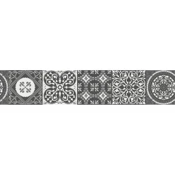 Frise adhésive 15x300 cm, style carreaux de ciment, gris blanc. Déco murale intérieure.