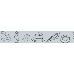 Frise Autocollante Décorative 5 cm x 300 cm - Bleu - Décoration Murale pour Petit Déjeuner : Brioche, Café et Glace