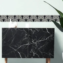 Frise Autocollante Géométrique Noir et Blanc 15 cm X 300 cm - Décoration Murale Tromso Eventail - Adhésive Décorative