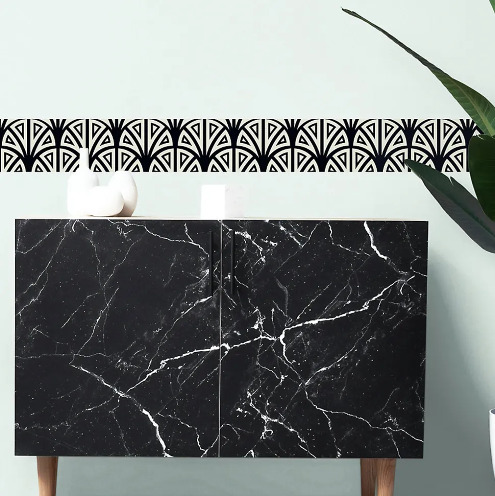 Frise Autocollante Géométrique Noir et Blanc 15 cm X 300 cm - Décoration Murale Tromso Eventail - Adhésive Décorative