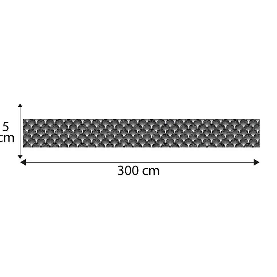Frise décorative adhésive, arboréa noir motif éventails noir et blanc, 5 cm X 300 cm