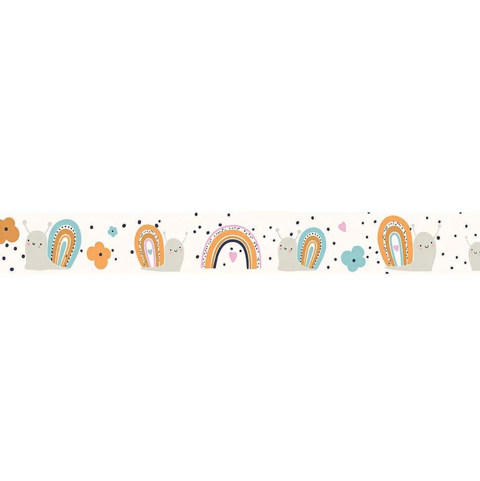 Frise décorative adhésive, illustration de petit escargots rigolots sur des couleurs pastels, 9 cm X 300 cm
