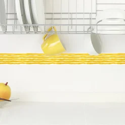 Frise décorative adhésive, lignes horizontales, dessinées, jaune et blanc, 5 cm X 300 cm