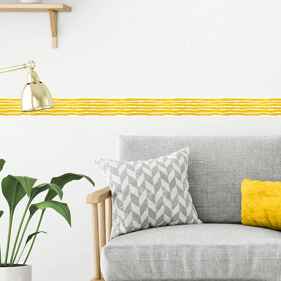 Frise décorative adhésive, lignes horizontales, dessinées, jaune et blanc, 5 cm X 300 cm