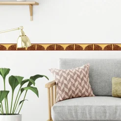 Frise décorative adhésive, motif africain rouge, sur fond jaune, tendance, exotique, 9 cm X 300 cm