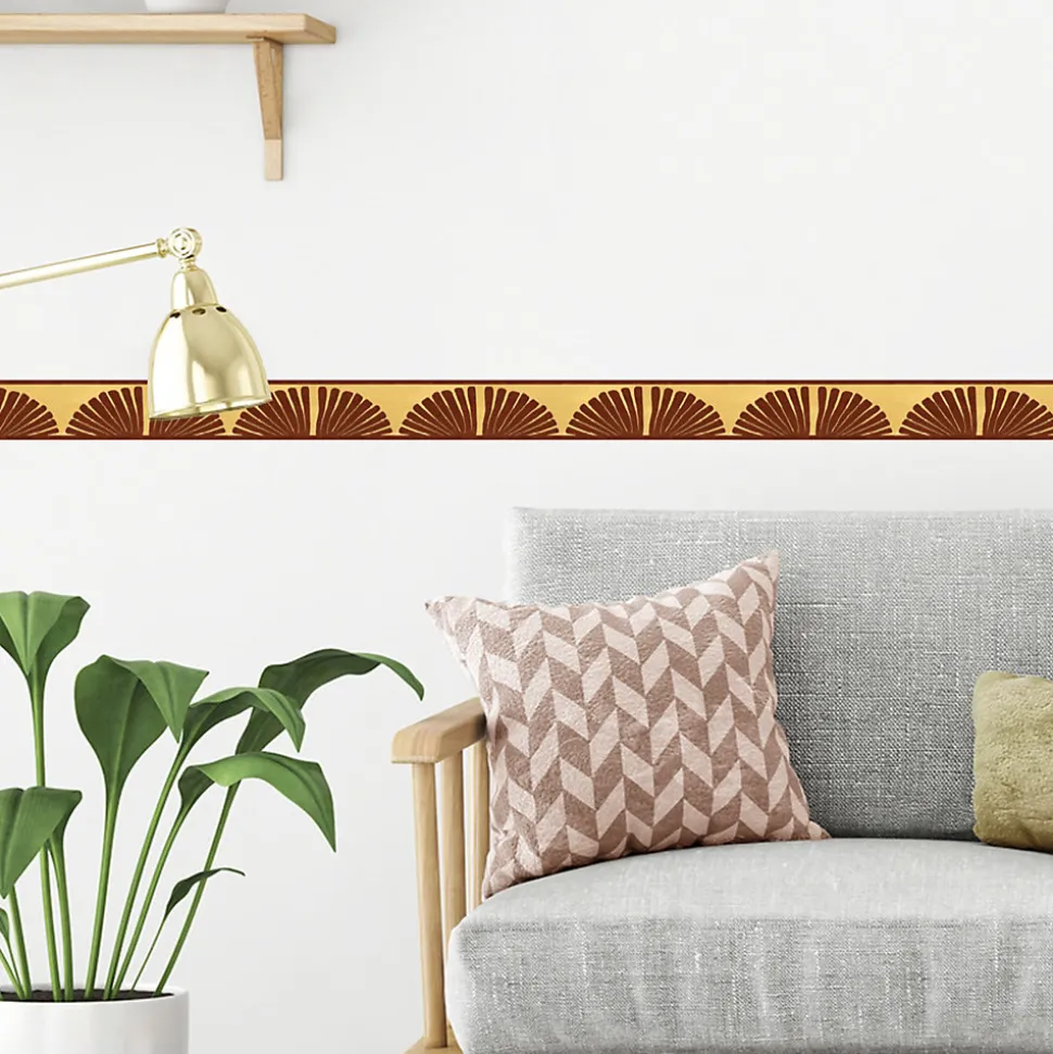Frise décorative adhésive, motif africain rouge, sur fond jaune, tendance, exotique, 9 cm X 300 cm