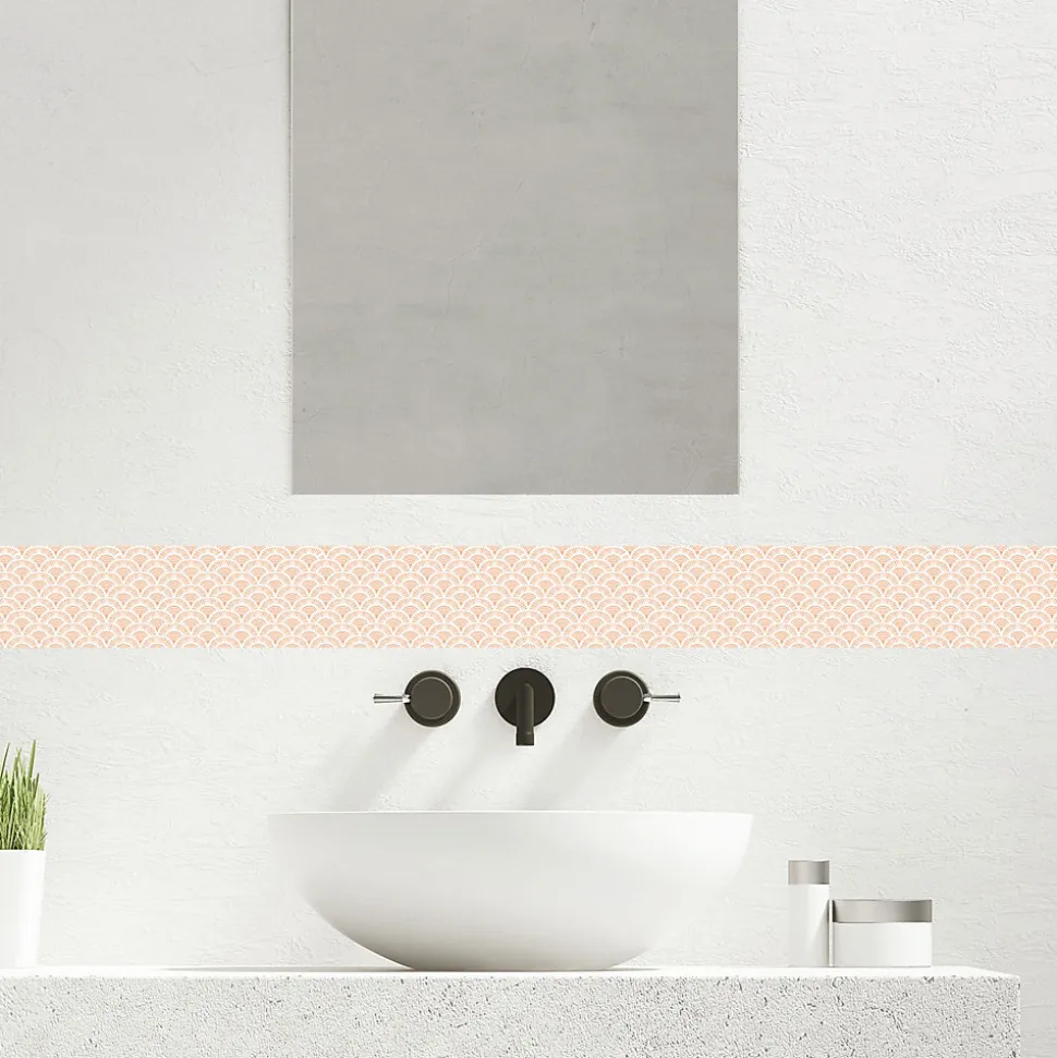Frise décorative adhésive, myoshi pêche, éventail orange, rétro, 10 cm X 300 cm