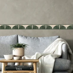 Frise décorative adhésive, motif africain vert, sur fond beige, tendance, exotique, 9 cm X 300 cm