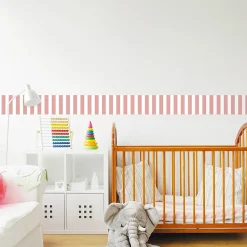 Frise décorative adhésive, rose pâle apaisant, dans la tendance rayure, 10 cm X 300 cm