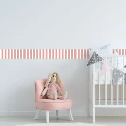 Frise décorative adhésive, Rayure rose pâle apaisant, dans la tendance rayure, 9 cm X 300 cm