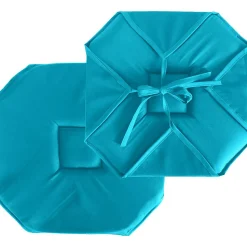 Galette de chaise à rabats et nouettes (40x40 cm - Turquoise)