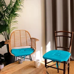 Galette de chaise à rabats et nouettes (40x40 cm - Turquoise)