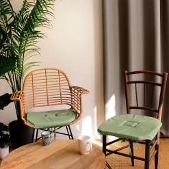 Galette de chaise à rabats et nouettes (40x40 cm - Vert Olive)