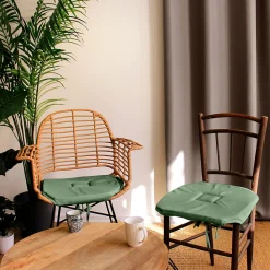 Galette de chaise à rabats et nouettes (40x40 cm - Vert)