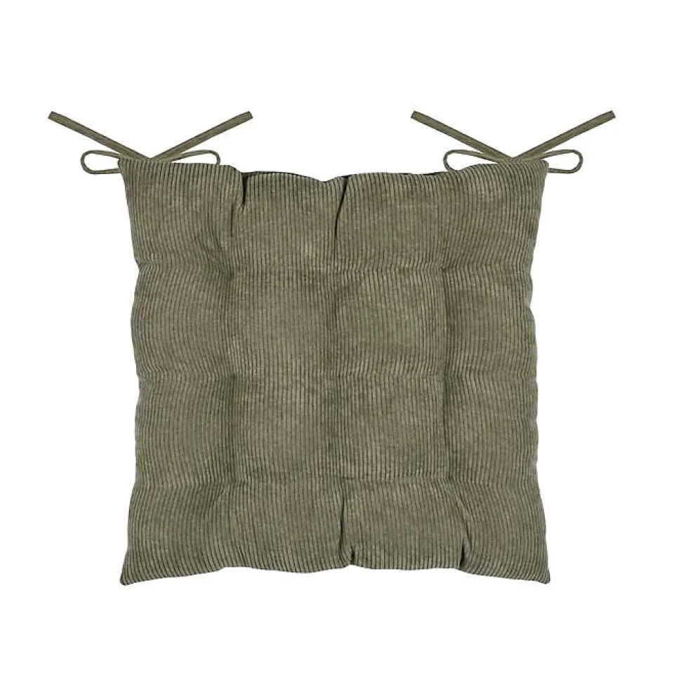 Galette de chaise carrée en velours côtelé Kaki 38x38 cm
