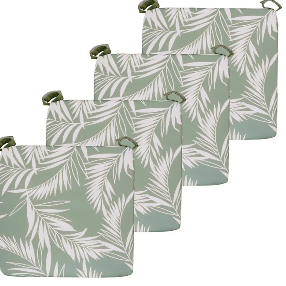 Galette de chaise extérieure déperlant 40x40cm, Imprimé Vert Palme Tropicale - Lot de 4