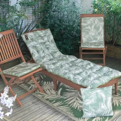 Galette de chaise extérieure déperlant 40x40cm, Imprimé Vert Palme Tropicale - Lot de 4