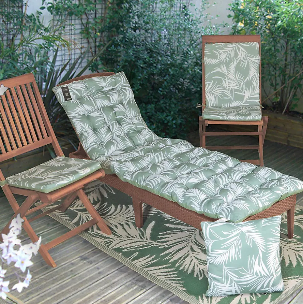 Galette de chaise extérieure déperlant 40x40cm, Imprimé Vert Palme Tropicale - Lot de 4
