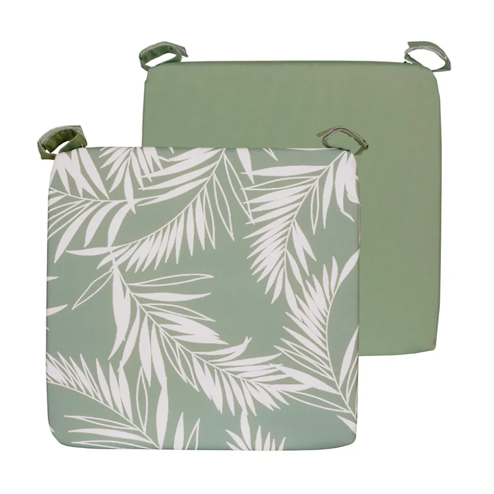 Galette de chaise extérieure déperlant 40x40cm, Imprimé Vert Palme Tropicale - Lot de 4