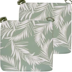 Galette de Chaise Extérieure Réversible en Tissu Déperlant 40x40, Imprimé Vert Palme, Lot de 2