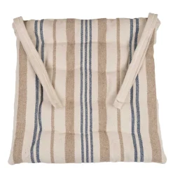 Galette de chaise matelassée à rayures en toile canevas (40x40 cm - Bleu Foncé)