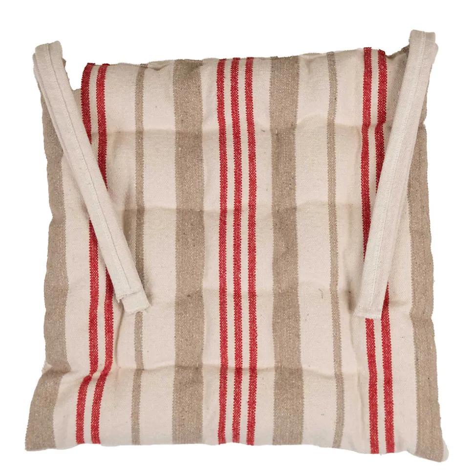 Galette de chaise matelassée à rayures en toile canevas (40x40 cm - Rouge)