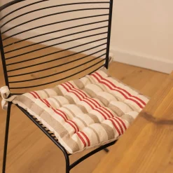 Galette de chaise matelassée à rayures en toile canevas (40x40 cm - Rouge)