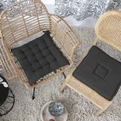 Galette de chaise piquée 16 points en coton et nouettes (38x38 cm - Gris anthracite)