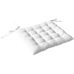 Galette de chaise piquée 16 points en coton et nouettes (38x38 cm - Blanc)