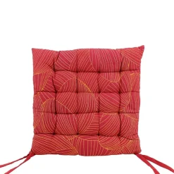 Galette de chaise rouge motifs feuillage 40cm