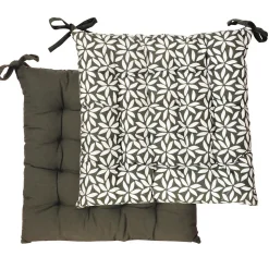 Galettes de Chaise Bicolores - lot de 2 - 40x40cm en Kaki Imprimé/Uni de DYLREV