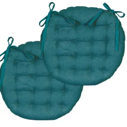 Galettes de Chaise Bicolores - lot de 2 - D.40cm - Bleu Canard et Moutarde, DYLREV