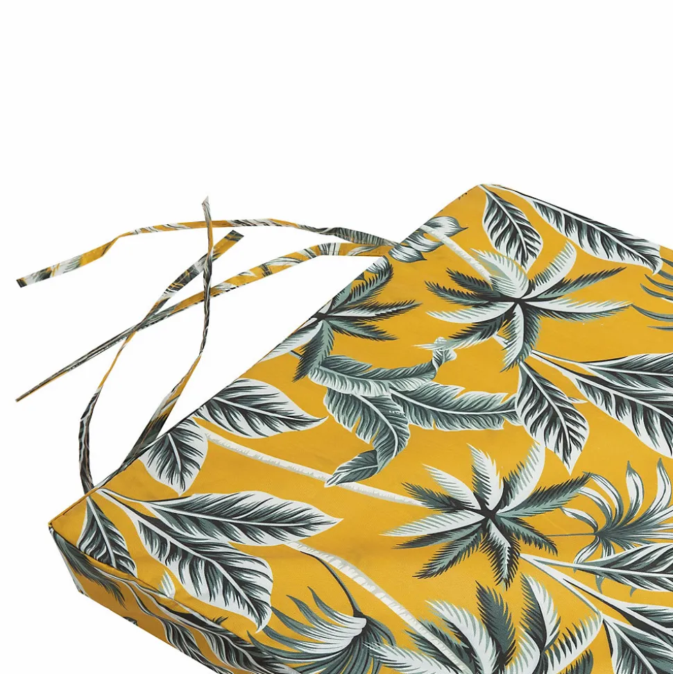 Gallette de chaise carré imperméable imprimé jungle jaune et vert L.38 x l.38 x ep.8cm Deco&co