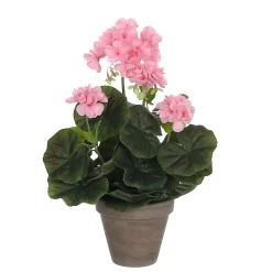 Geranium rose artificiel ø20 x h.34 cm en pot Stan gris ø11,5 cm
