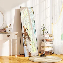 Grand miroir pleine longueur rectangulaire 50 x 160 cm - miroir sur pied ou mural - noir