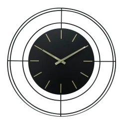 Grande Horloge Murale Analogique en Métal Noir Or 50 cm