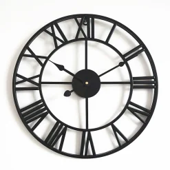 Grande horloge murale ronde en métal style vintage, silencieuse, sans tic-tac, à piles, 40 cm, noire, chiffres romains
