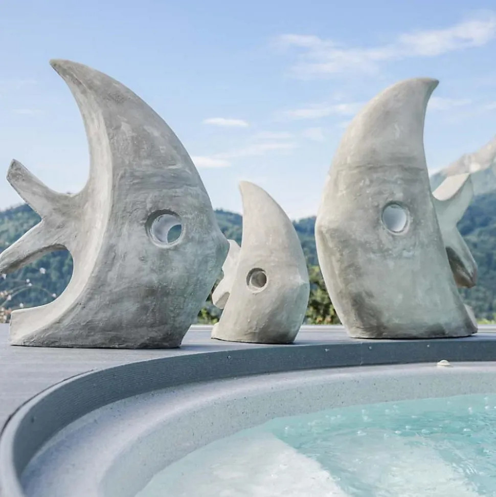 Grande sculpture design poisson 100 cm gris