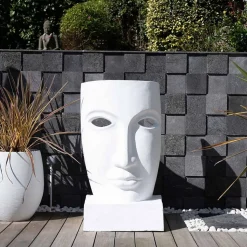 Grande statue de jardin visage design blanc
