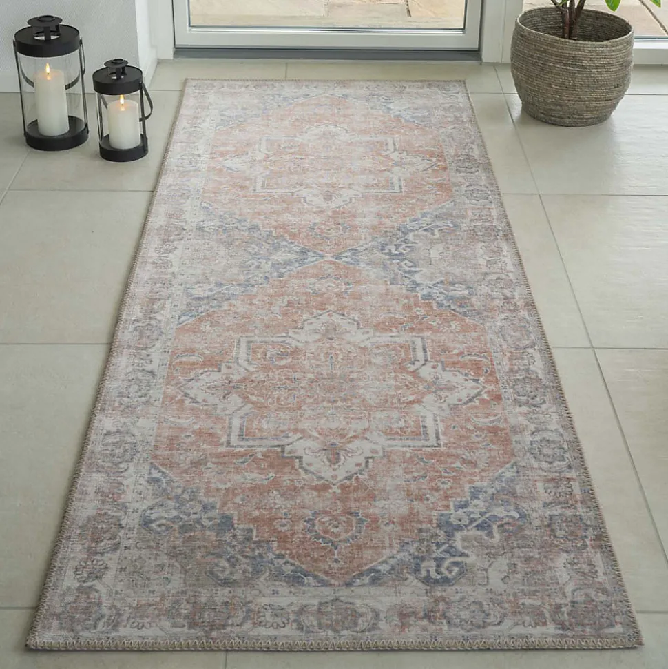 Havana I - Tapis vintage en chenille - Orange et bleu - 80x200cm