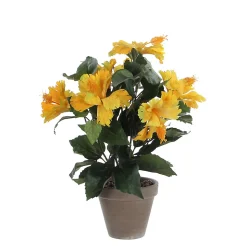 Hibiscus jaune artificiel ø30 x h.40 cm en pot Stan gris ø11,5 cm