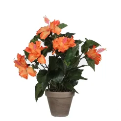Hibiscus orange artificiel ø30 x h.40 cm en pot Stan gris ø11,5 cm