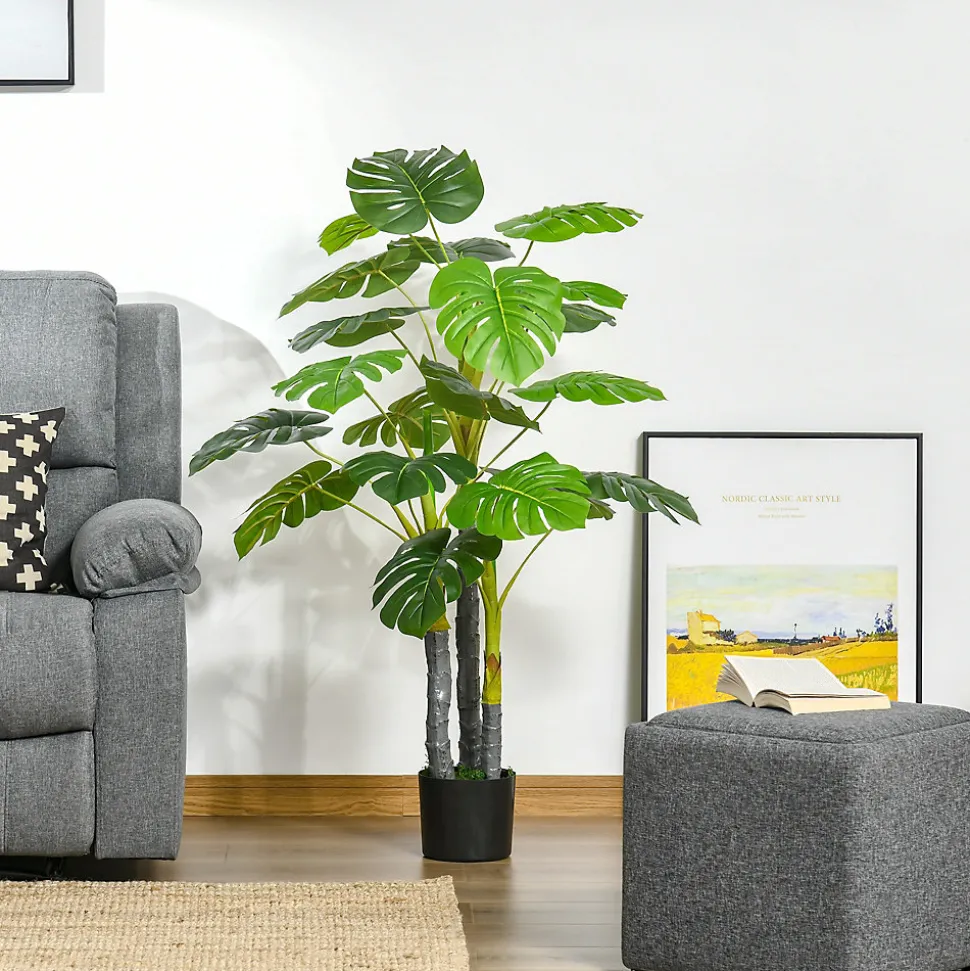 HOMCOM Arbre artificiel plante artificielle monstera H.1,2 m tronc branches lichen feuilles de tortue grand réalisme pot inclus